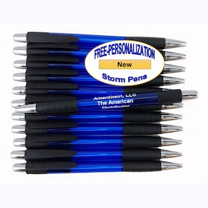 ezpencils - Personalized - Color Body - Silver Accents, Black Grip and Clip - Storm Pens - 12 pkg FREE PERZONALIZATION