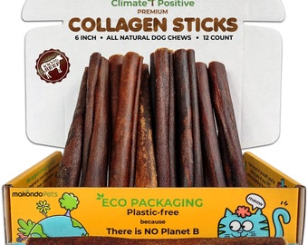 Collagen Sticks 100% Natural Beef Dog Chews, 6” - 12Pcs. Premium Corium Healthy Dog Treats for Puppies & Adults, Zero Preservatives