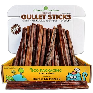 Gullet Sticks 100% Natural Beef Dog Chews, 6” - 24 Pcs. Premium Esophagus Healthy Dog Treats for Puppies & Adults, Zero Preservatives.