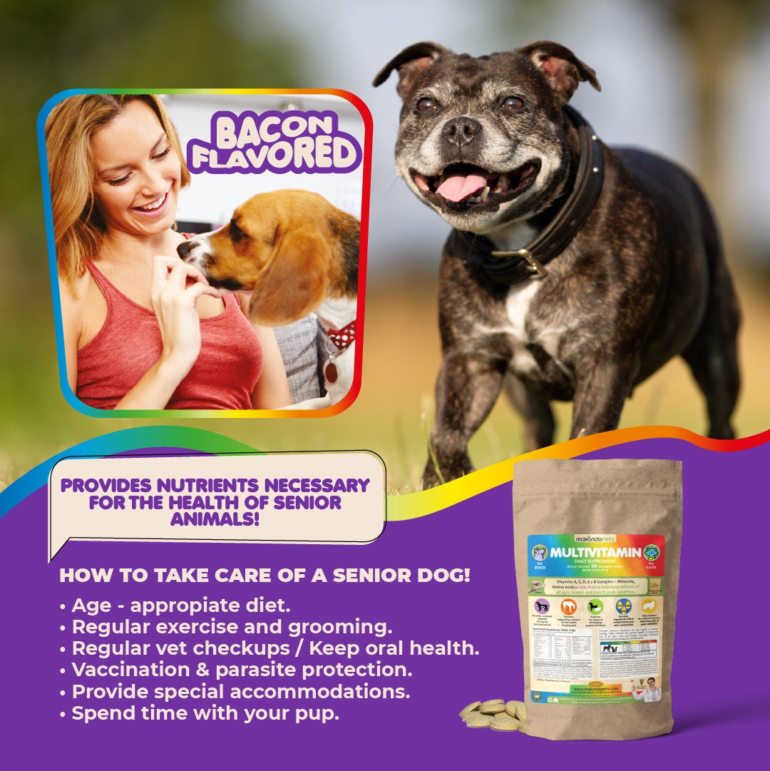 Multivitamin for Dogs and Cats. Prenatal Dog Vitamins, Minerals and Amino Acids. Senior Dog