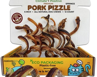 Pork Pizzle Treats for Dogs- Healthy and Digestible - 12 Pack of 6-Inch Bully Sticks in Eco-Friendly Packaging