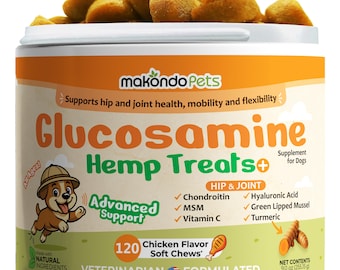 Glucosamine Hemp Dog Treats: Hip & Joint Support - 120 Chicken Soft Chews