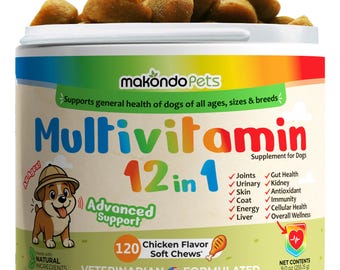 Masticables blandos multivitamínicos para perros: Refuerzo articular, digestivo, urinario e inmunológico. 120 premios complementarios.