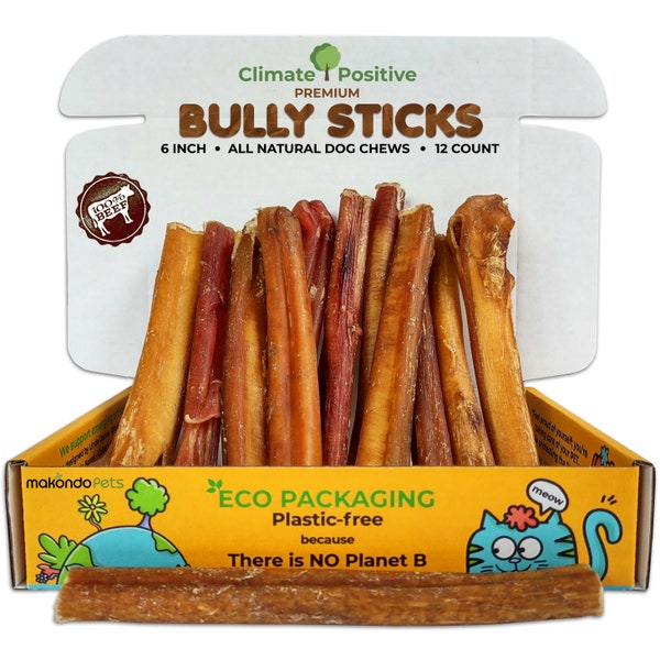 Bully Sticks 100% Natural Beef Dog Chews, 6” - 12Pcs. Premium Healthy Dog Treats Suitable for Puppies & Adults, Zero Preservatives