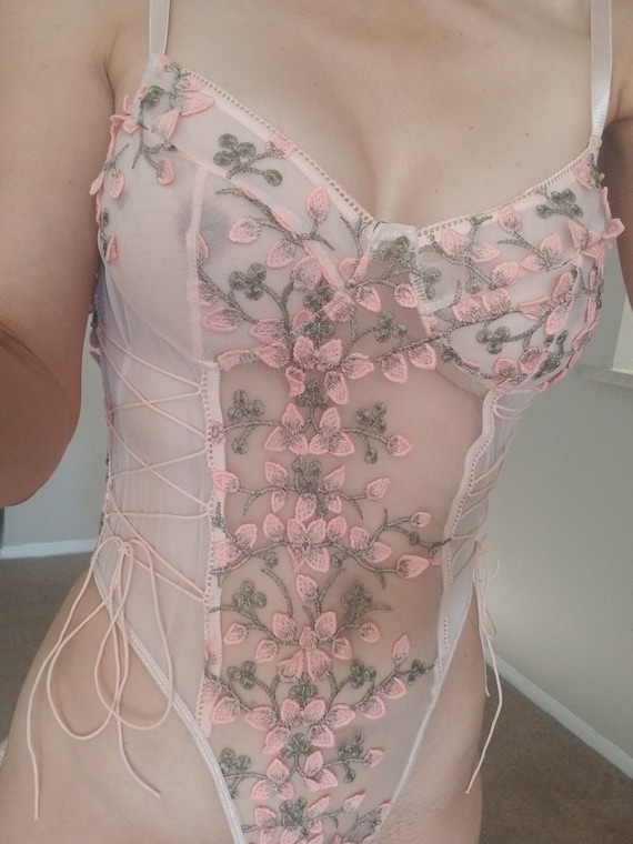 Pink Teddy Sexy Lingerie Sleepwear Spandex Flowers Small G4 - Etsy