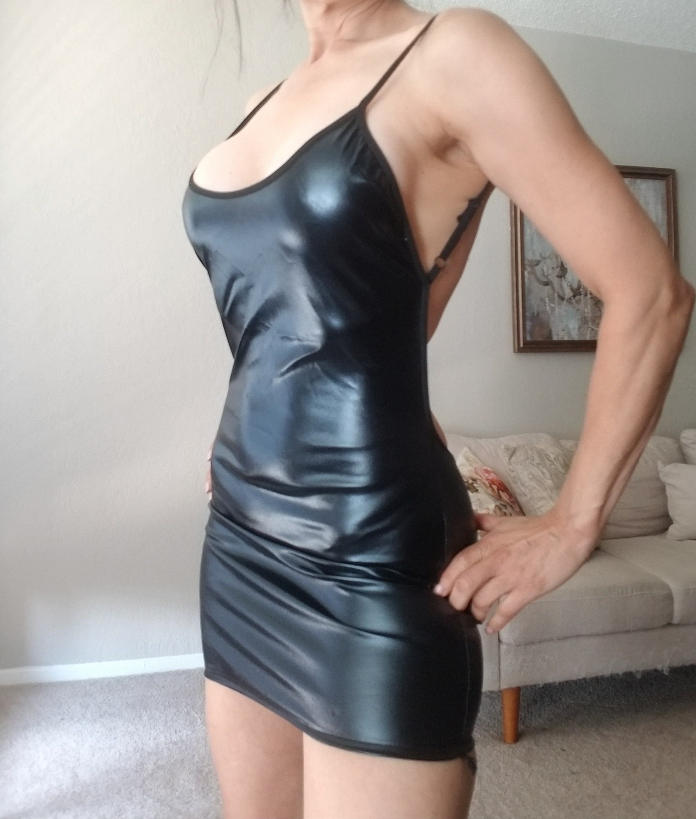 Backless leather dress sales