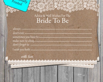Lace Rustic Bride To Be Well Wishes Advice Card INSTANT DOWNLOAD digital Advice Card also available professionally printed