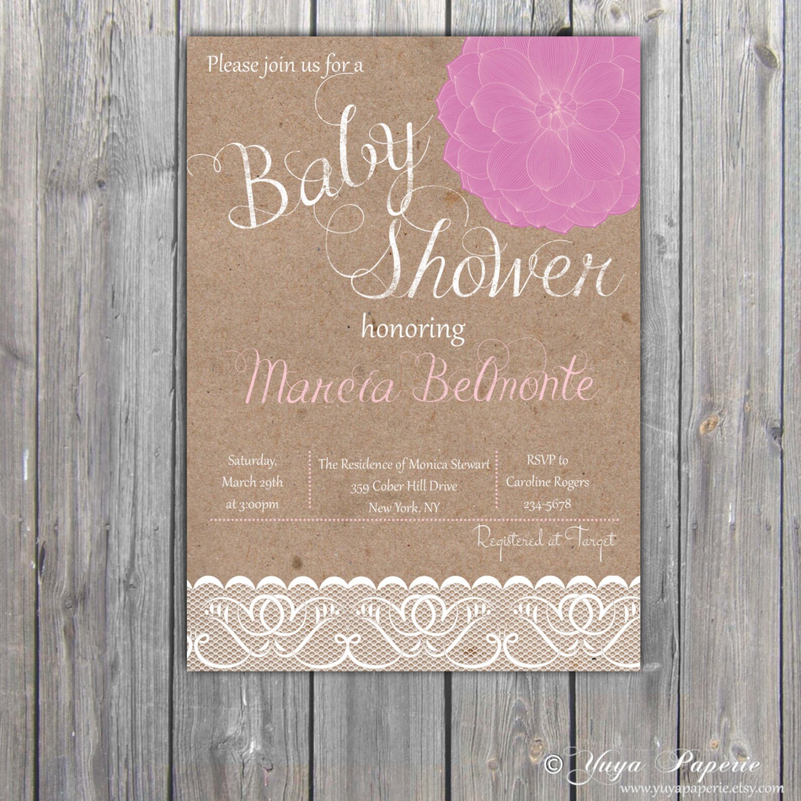 Girl Baby Shower Invitation Lace Invitation Pink Baby Shower Etsy