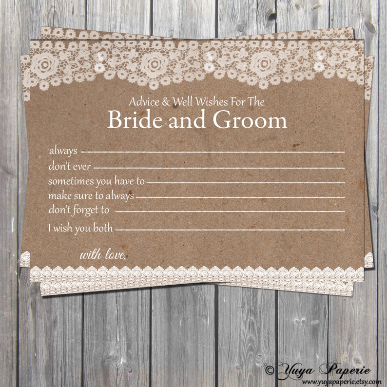 Lace Rustic Advice Cards Wedding Well Wishes Couples Wishes Etsy