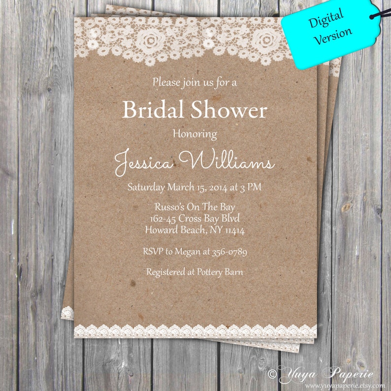 Lace Rustic Bridal Shower Invitation Adult party invitation | Etsy