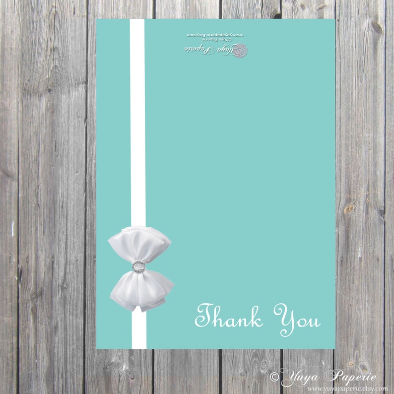 Blue Bow Thank You Card Shabby chic Thank You Card Etsy