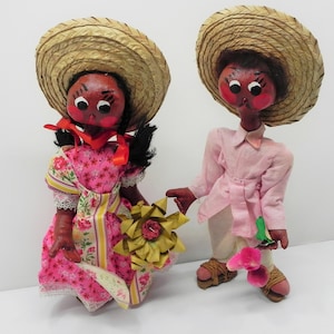 Vintage Oil Cloth Souvenir Dolls from Mexico