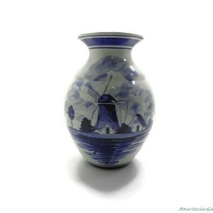 Vintage DELFT Windmill Scene Vase