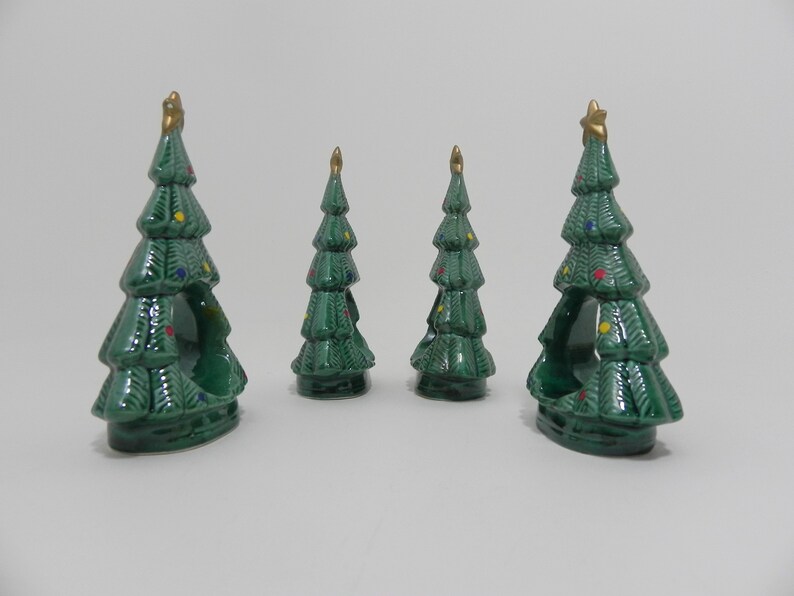 Ceramic Christmas Tree Napkin Rings Ron Gordon Designs RGD 1982 Napkin Holders Set of Four