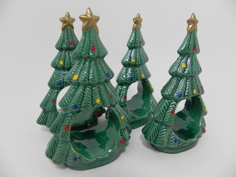 Ceramic Christmas Tree Napkin Rings Ron Gordon Designs RGD 1982 Napkin Holders Set of Four