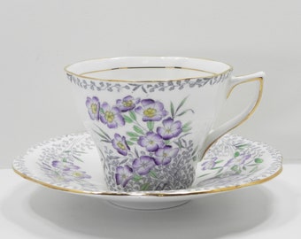 Vintage Rosina Tea Cup and Saucer Set - Purple Pansies