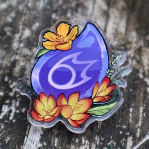 Acrylic PIN (1.25&quot;) - Blackmage BLM dps floral flower job stone crystal FFXIV final fantasy xiv 14