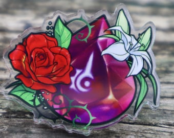 Acrylic PIN (1.25") - Red Mage RDM dps floral flower job stone crystal FFXIV final fantasy xiv 14
