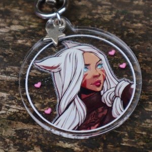 Acrylic CHARM (1.5&quot;) - Sonomaa Kihten FFXIV Miqote Cat Girl Beautiful Keychain Phone Charm