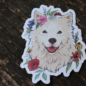 MAGNET - Samoyed American Eskimo Sammy Esky Eskie Floral White Dog Pet