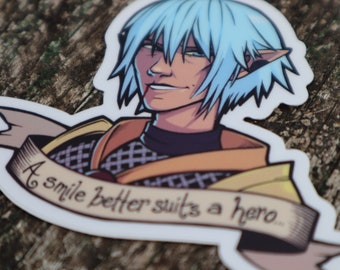 STICKER (3&quot;) -  Lord Haurchefant Greystone Heavensward FFXIV Final Fantasy XIV 14 &quot;A smile better suits a hero...&quot;
