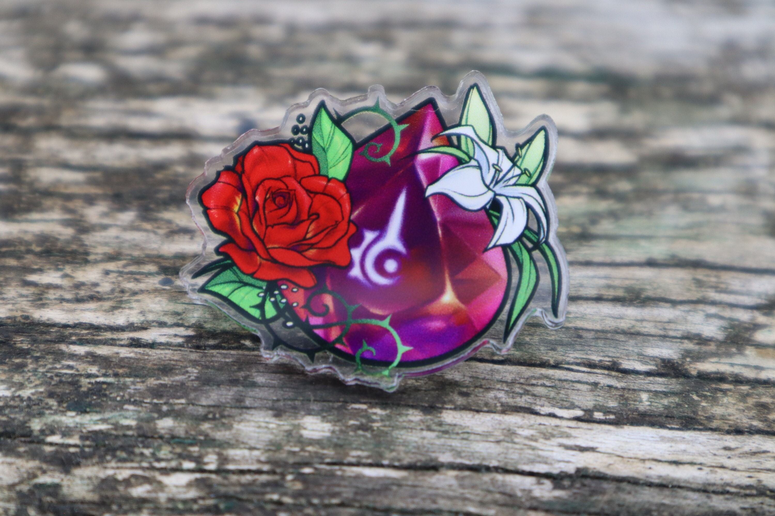 Acrylic PIN (1.25") - Red Mage RDM Dps Floral Flower Job Stone Crystal ...