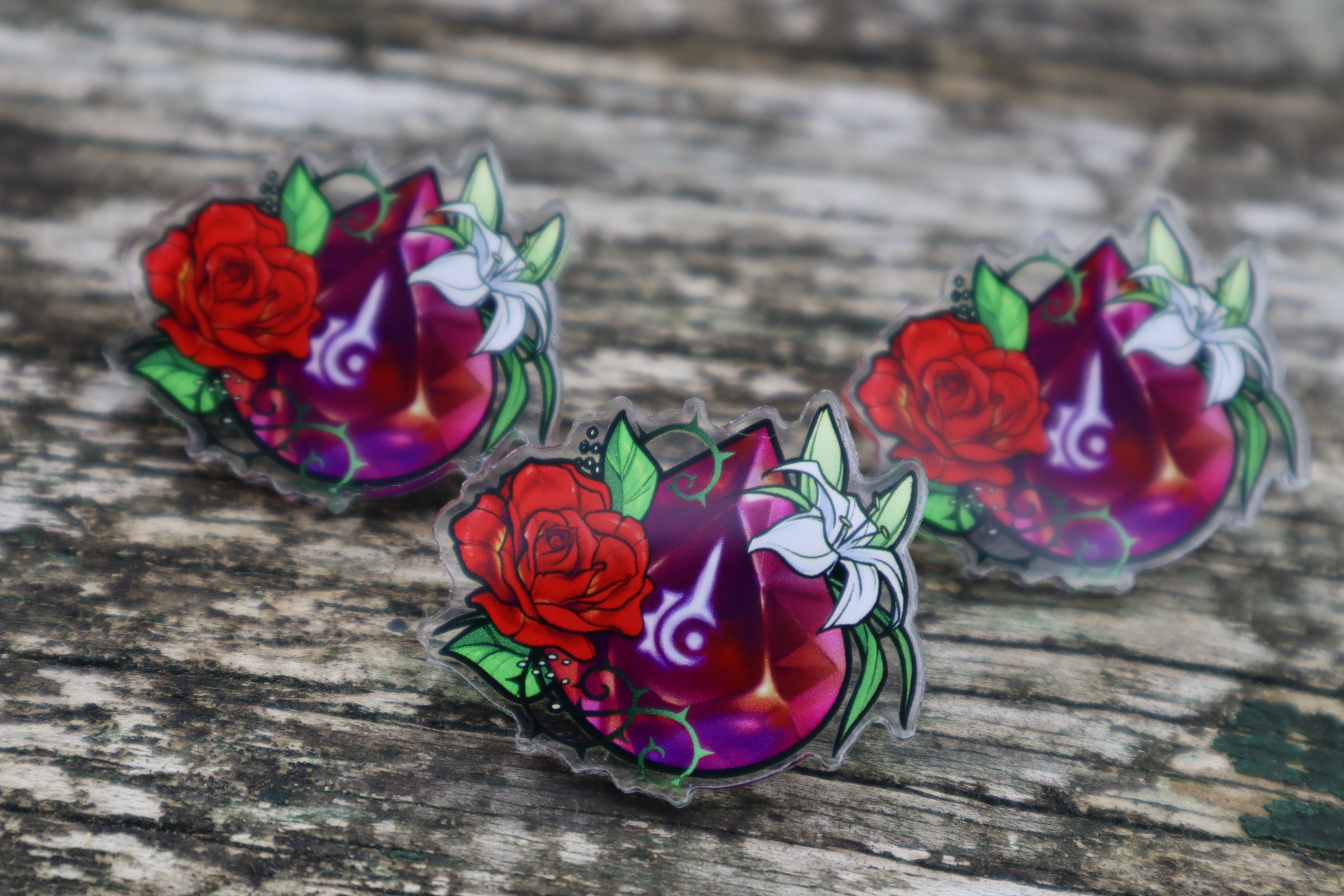 Acrylic PIN (1.25") - Red Mage RDM Dps Floral Flower Job Stone Crystal ...