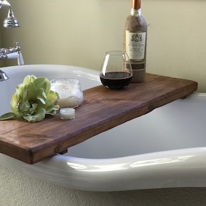 Rustic Bath Caddy/ Bathtub Tray/ Wine Glass/Gift/ Tub Tray/ Custom/ Tub Caddy image 1