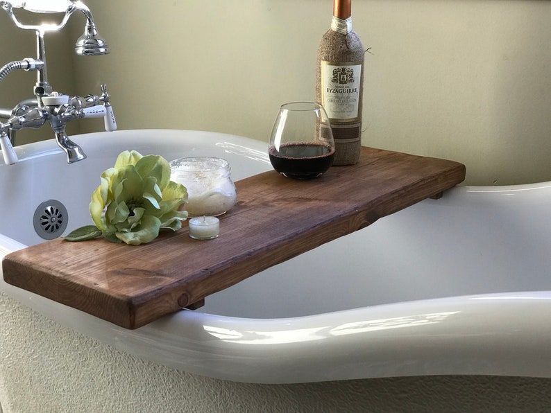 Rustic Bath Caddy/ Bathtub Tray/ Wine Glass/Gift/ Tub Tray/ Custom/ Tub Caddy image 1