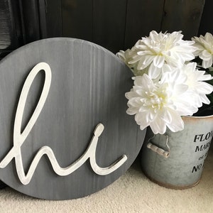 Heartwarming Wooden Welcome Door Sign – Hi.Hey.Hello – Front Door Decoration – Housewarming Gift