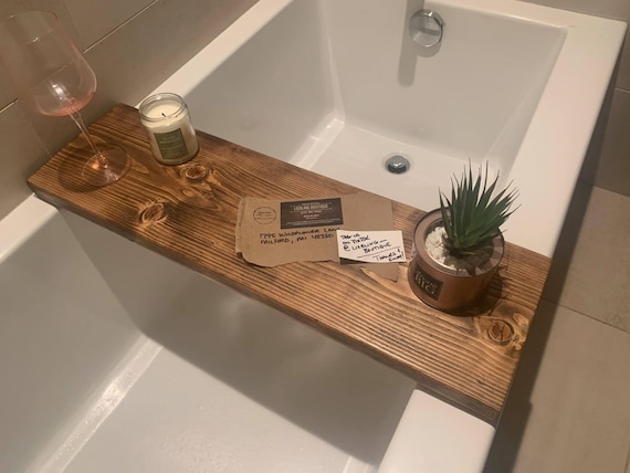 Rustic Bath Caddy Bathtub Tray Wine Glass gift Tub Tray Custom