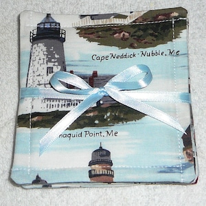 COASTER SETS~LIGHTHOUSES~Sailboats~Seagulls~Fabric~Set Of 4~Reversible~Washable~Lined~Nautical Home Decor~New