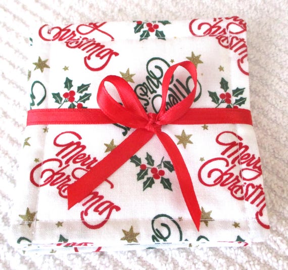 COASTER SETS~CHRISTMAS~Fabric~Set Of 4~Reversible~Washable~Lined~Home & Table Decor~New