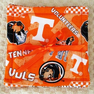 COASTER SET~University Of Tennessee~VOLUNTEERS~Fabric~Set Of 4~Reversible~Washable~Lined~College Teams~Dorm Decor~New