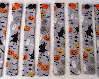 BOOKMARKS~"Halloween"~"Candy Corn"~"Jack-O-Lanterns"~"Witches"~"Ghosts"~Fabric & Button~Washable~Reversible~Designs Vary~Set Of 3~New