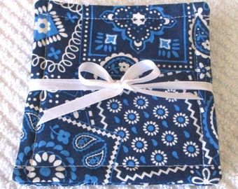 COASTER SET~BANDANA~Fabric~Set Of 4~Reversible~Washable~Lined~Top Stitched~Colors Vary~New