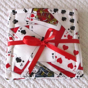 COASTER SET~GAMES~Deck Of Cards~Fabric~Set Of 4~Reversible~Washable~Lined~Home Decor~New