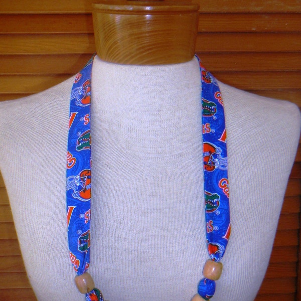 NECKLACES~"UNIVERSITY Of FLORIDA"~"Gators"~Fabric & Bead~One Size Fits All~Slips Over Your Head~Reversible~Washable~New