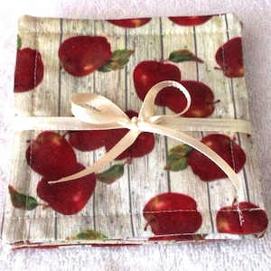 COASTER SET~&quot;Fresh Fruit&quot;~&quot;Lemons&quot;~&quot;Strawberries&quot;~&quot;Watermelon Slices&quot;~&quot;Apples&quot;~Fabric~Set Of 4~Reversible~Washable~Lined~Home  Decor~NEW