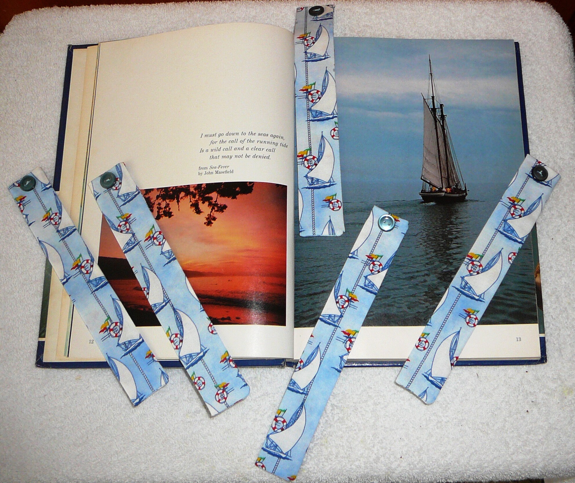 Bookmarks~sailboats~nautical~anchors~fabric~set of 3~reversible ...