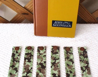 SIGNETS~CAMOUFLAGE~Tissu et boutons~Lot de 3~Réversibles~Lavable~Accessoire livre~Cadeaux pour homme~NEUF