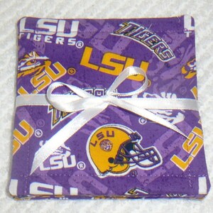 COASTER SET~&quot;Louisiana State University&quot;~LSU~Tigers~Fabric~Reversible~Washable~Lined~College Teams~Dorm Decor~New