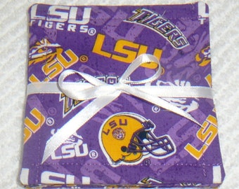 COASTER SET~"Louisiana State University"~LSU~Tigers~Fabric~Reversible~Washable~Lined~College Teams~Dorm Decor~New