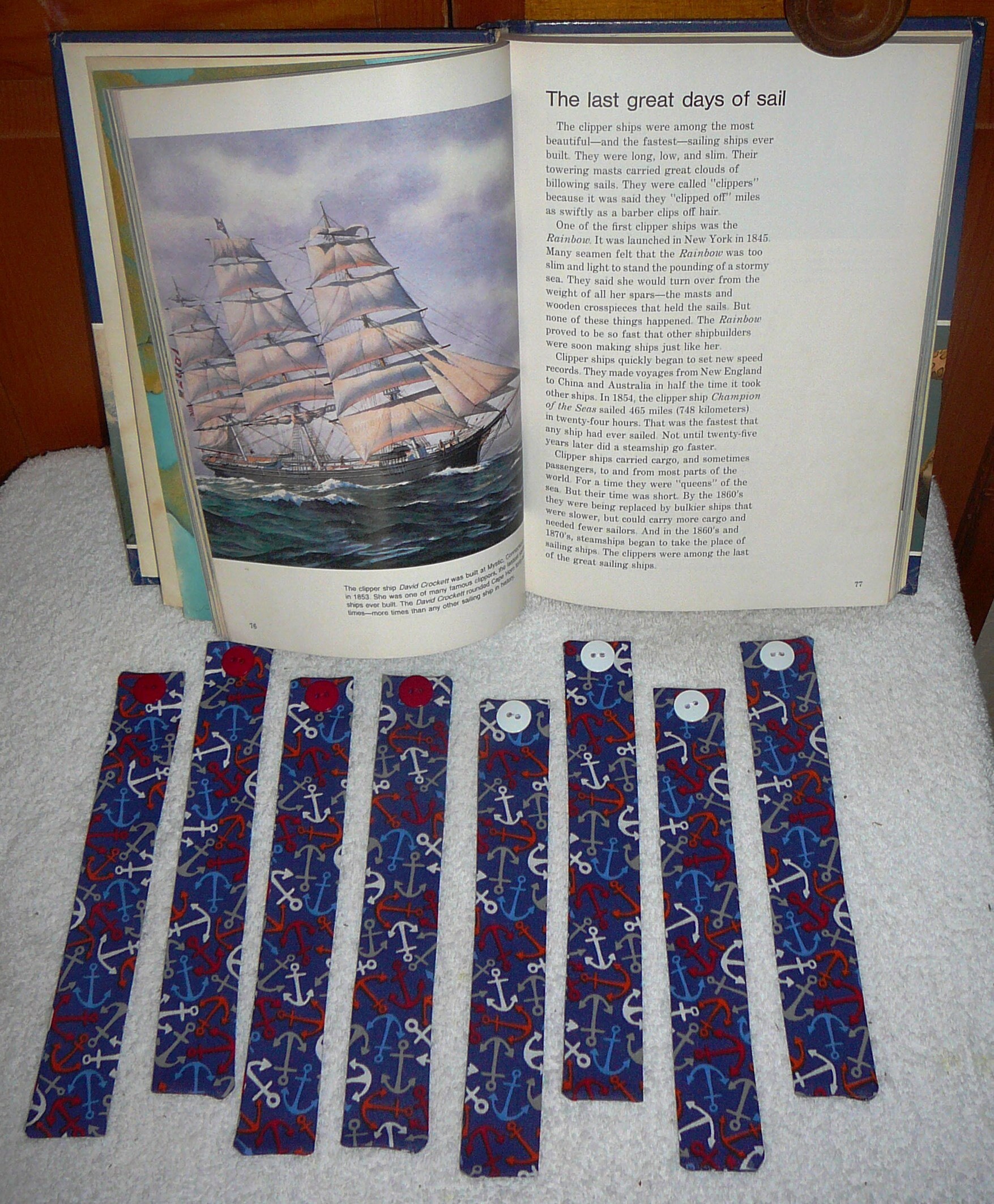 Bookmarks~sailboats~nautical~anchors~fabric~set of 3~reversible ...