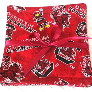 UNTERSETZER ~COLLEGE TEAM~University of South Carolina~Gamecocks~Stoff~4er Set~Reversibel~Waschbar~Waschbar~Gefüttert~Wohnheim Dekor~Neu