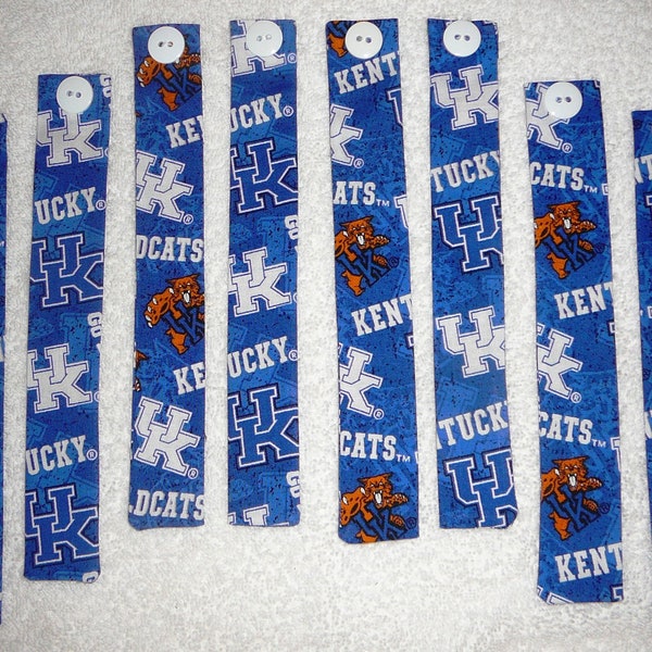 BOOKMARKS~"University Of Kentucky"~"Kentucky Wildcats"~Fabric & Button~Set Of 3~Reversible~Washable~College Team~NEW