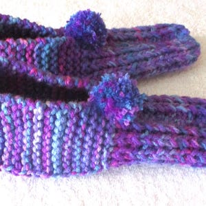 SLIPPERS~Hand Knitted~Washable~Removable Pom Pom~Fits Like A Sock~Colors Vary~Adult Size 7-8