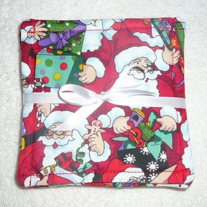 COASTER SET~&quot;Christmas&quot; Designs Vary~Fabric~Reversible~Washable~Lined~Set Of 4~Top Stitched~Home Decor~NEW