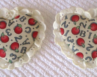 PINS~JEWELRY~Apples~ABC's & 123's~Handcrafted~Fabric And Eyelet~Heart Shaped~New