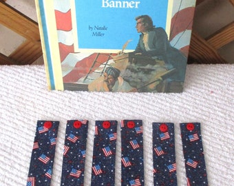 BOOKMARKS~"Patriotic"~"4th Of July"~Fabric & Button~Washable~Reversible~Designs Vary~Set Of 3~NEW